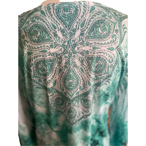 JM Collections Woman Mint Green and White Sequined Boho Blouse with Flaired Bell - Picture 11 of 13